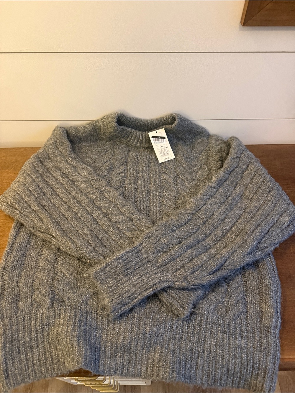 a new day Gray Cable-Knit Crewneck Sweater